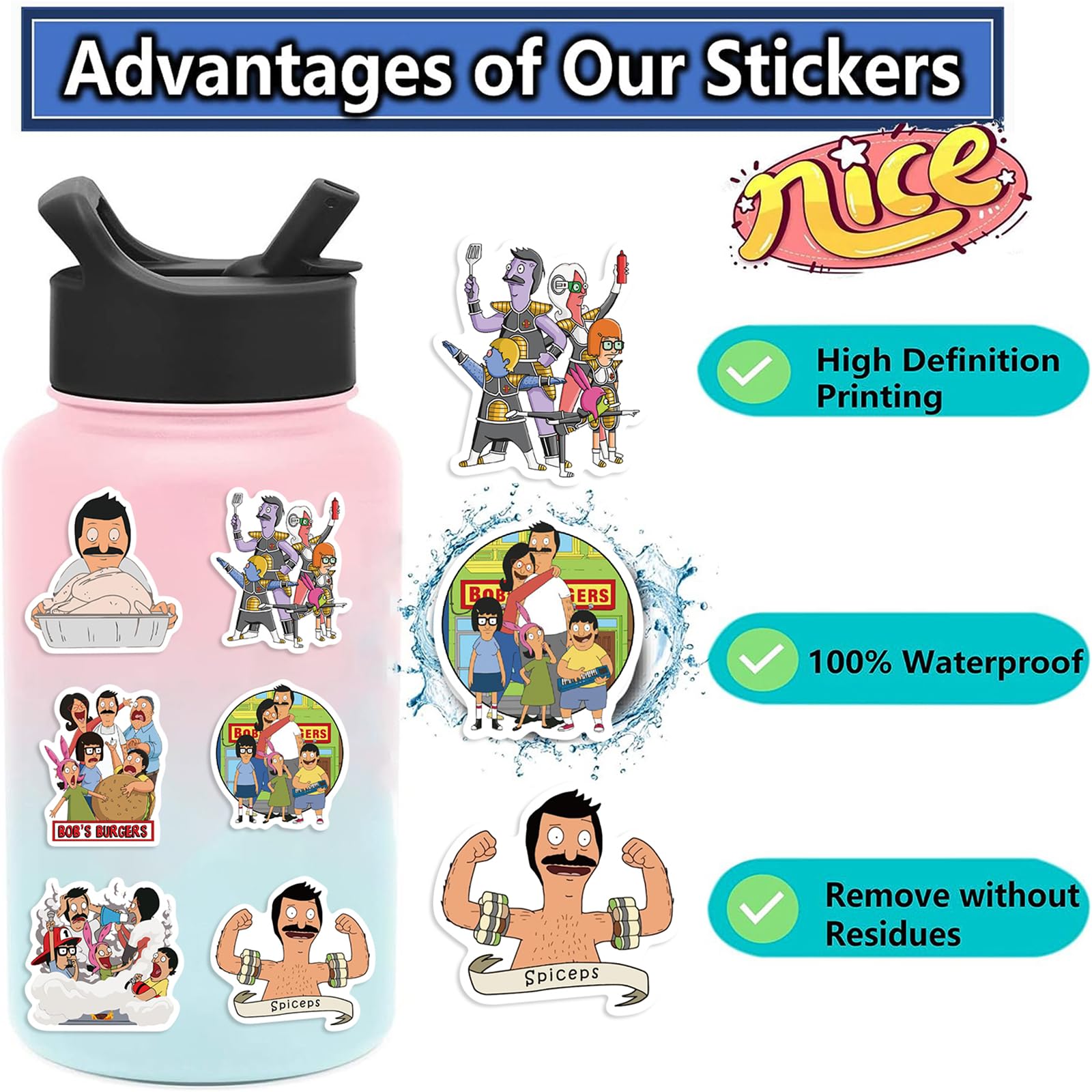TWGOGOTIC Bob's Burgers sticker pack offers 50 unique designs for DIY projects.