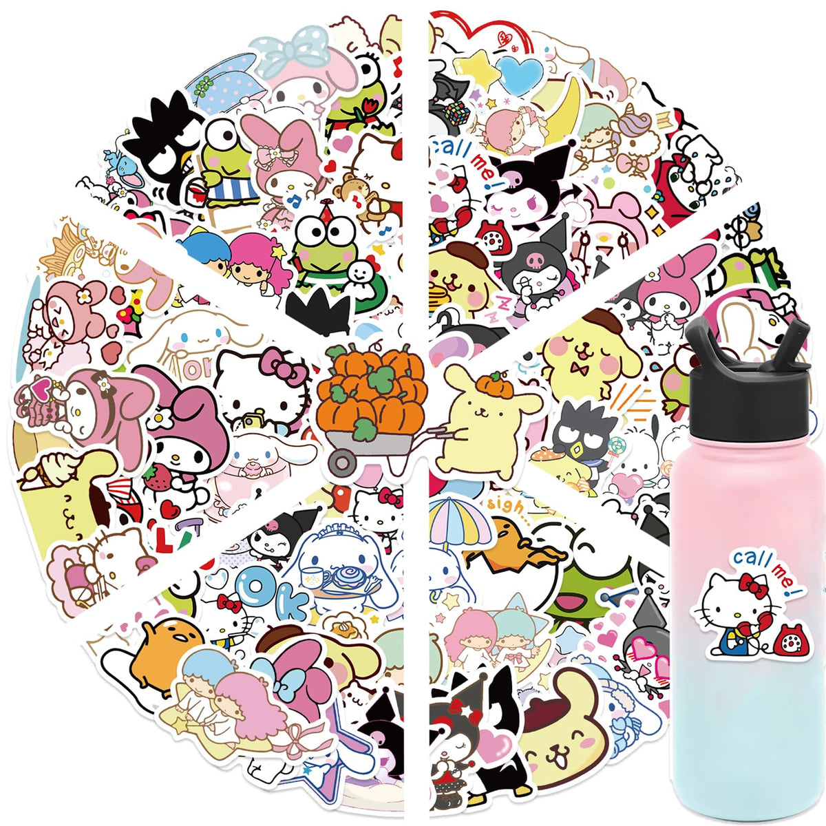 TWGOGOTIC Sanrio stickers 100pcs set for kids and teens, vibrant cartoon characters.