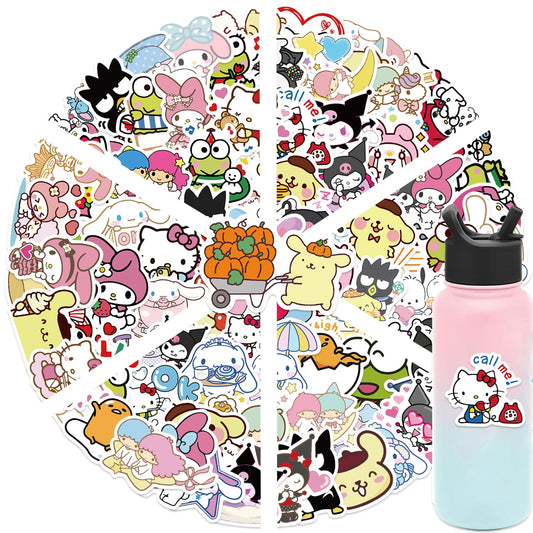 TWGOGOTIC Sanrio stickers 100pcs set for kids and teens, vibrant cartoon characters.