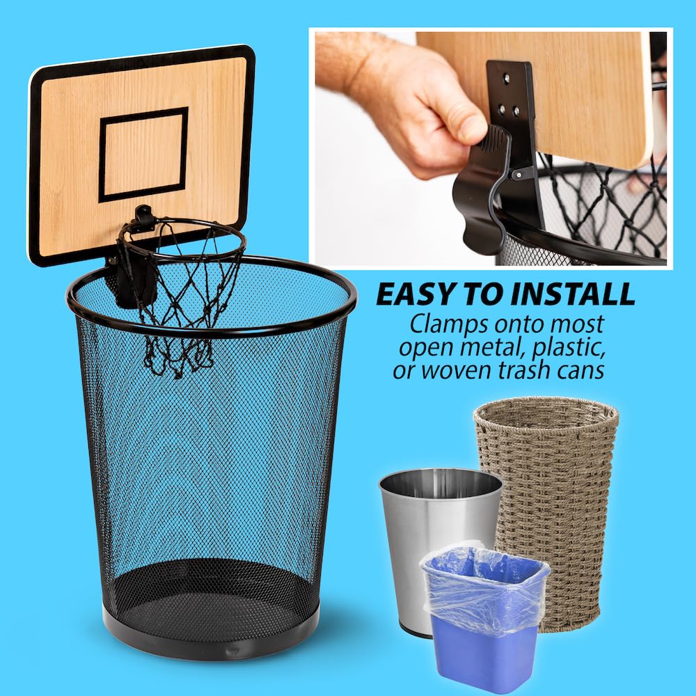 Twiddler Toys wooden hoop adds sleek style to your trash can while encouraging tidy, quick tosses.