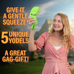 Twiddler Toys Yodeling Plush Pickle squeezable trigger yields laughter at gatherings.