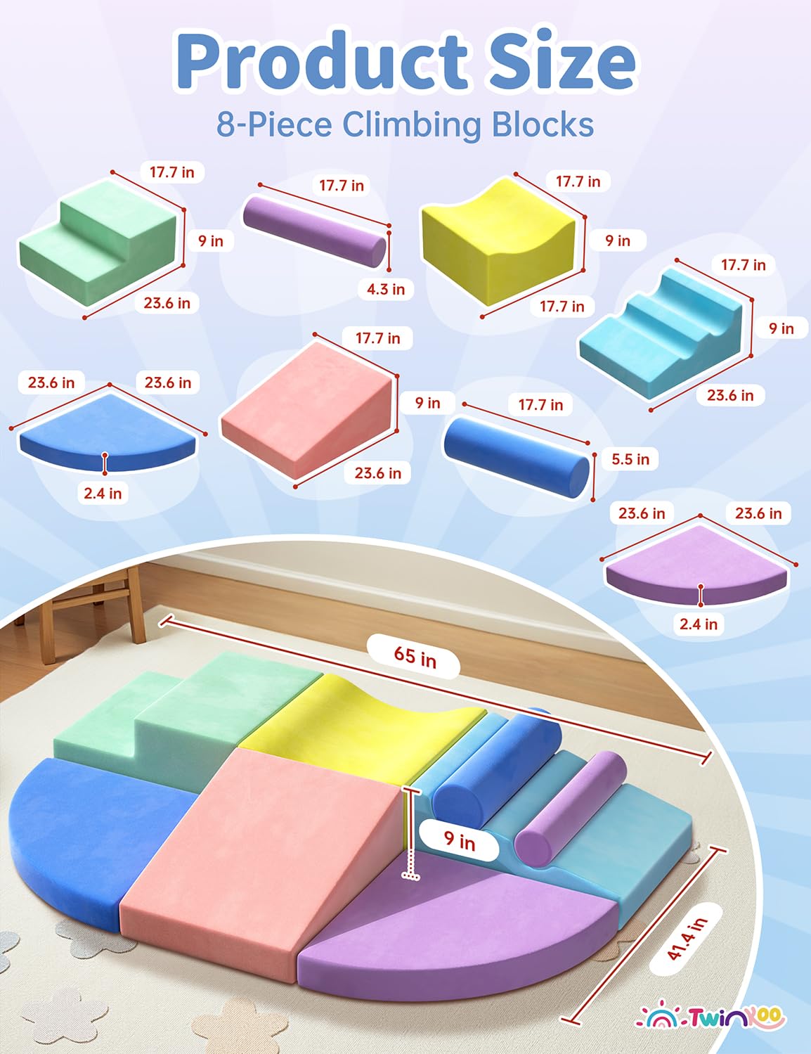 Twinkoo foam blocks with soft edges for gentle indoor play.