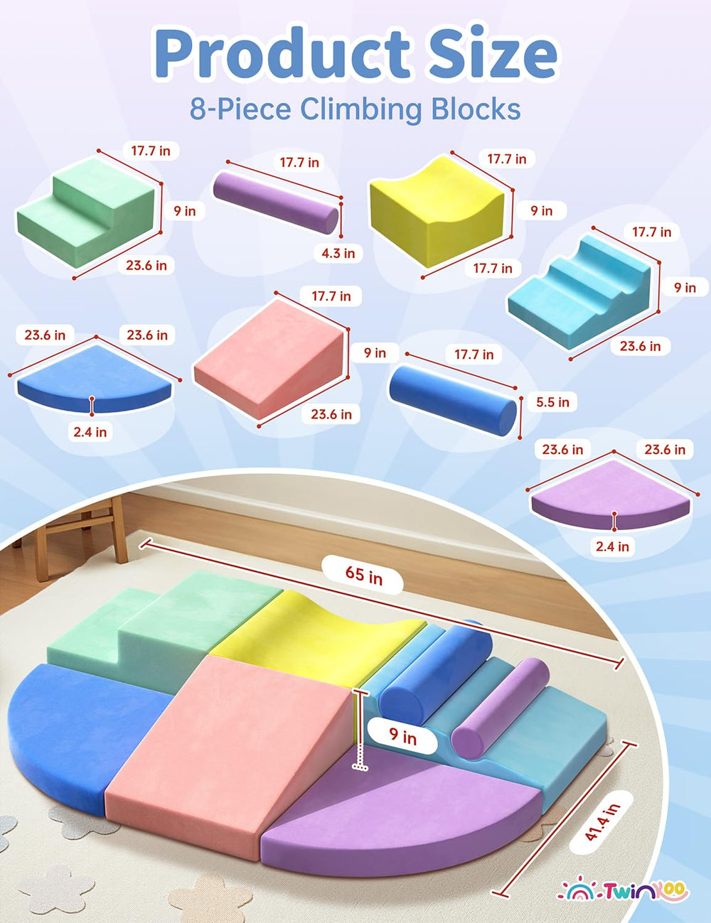 Twinkoo foam blocks with soft edges for gentle indoor play.