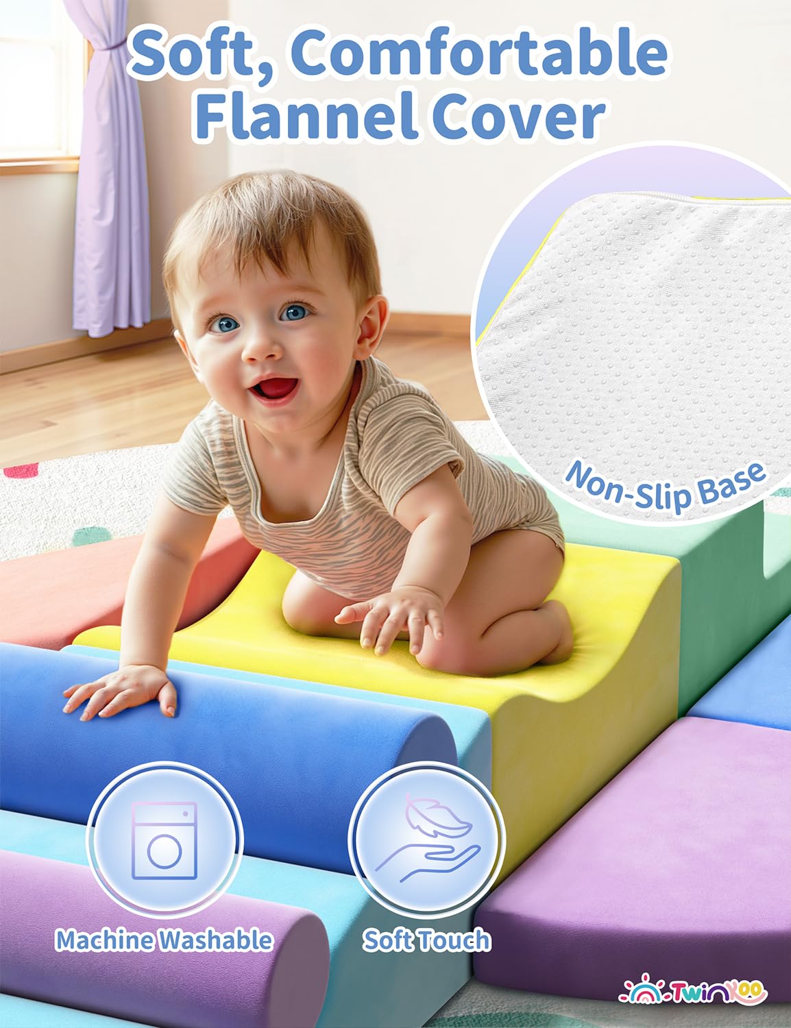 Twinkoo removable covers are machine-washable for easy cleaning.