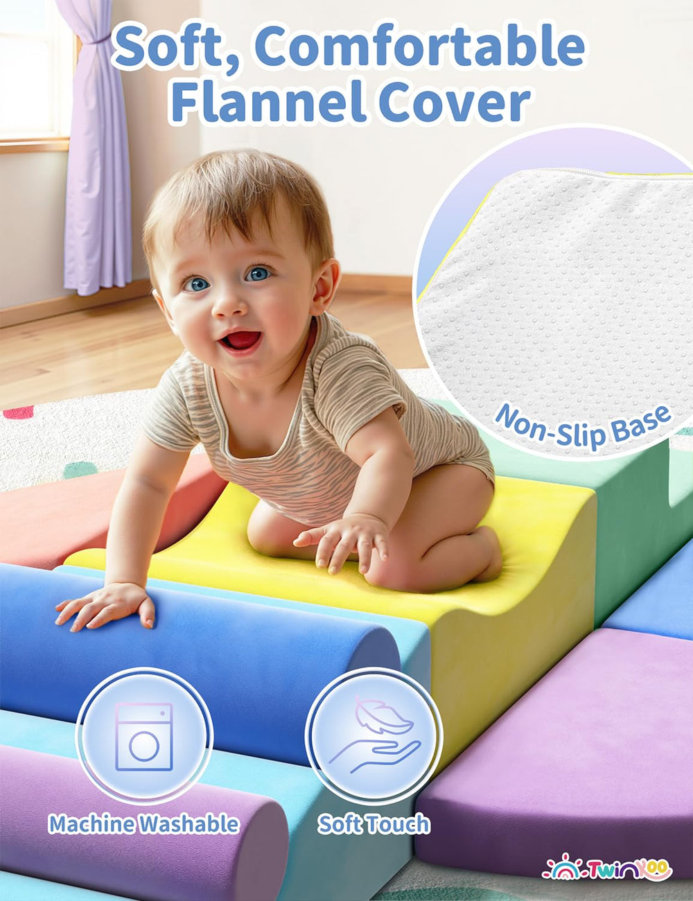 Twinkoo removable covers are machine-washable for easy cleaning.
