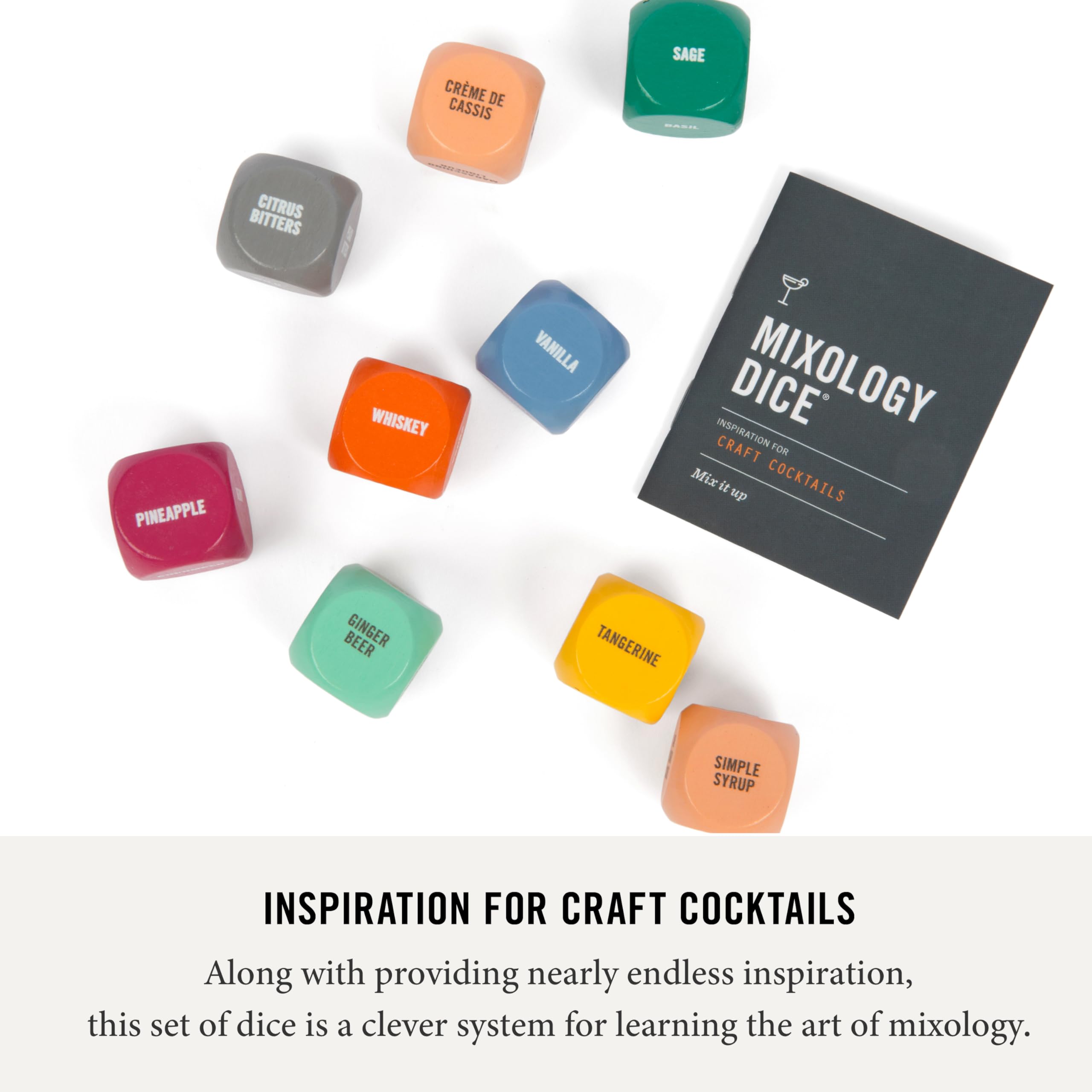 Two Tumbleweeds Mixology Dice color-coded faces help craft mocktails in minutes.