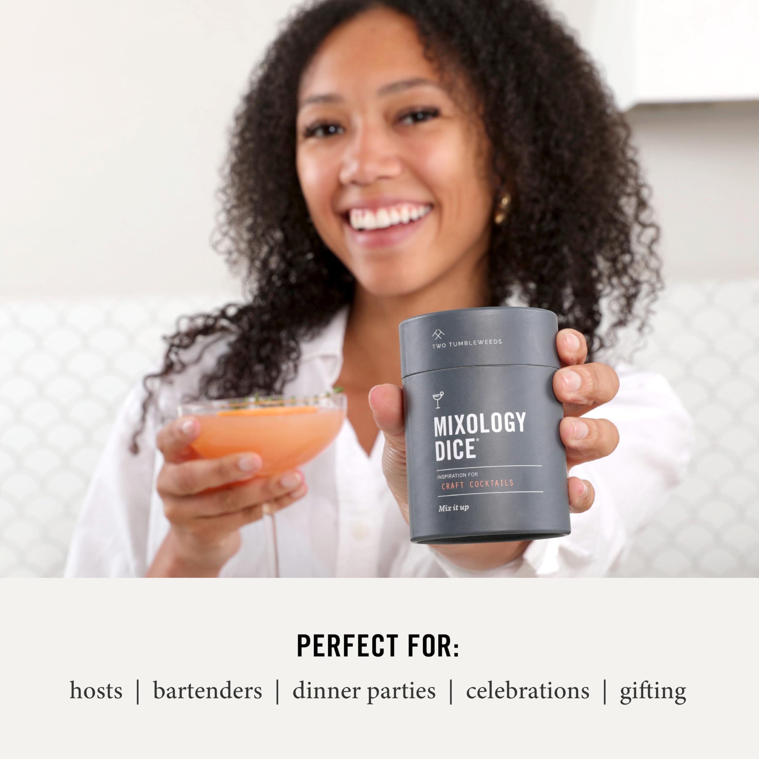 Two Tumbleweeds Mixology Dice herb-face adds aromatic depth to drinks.