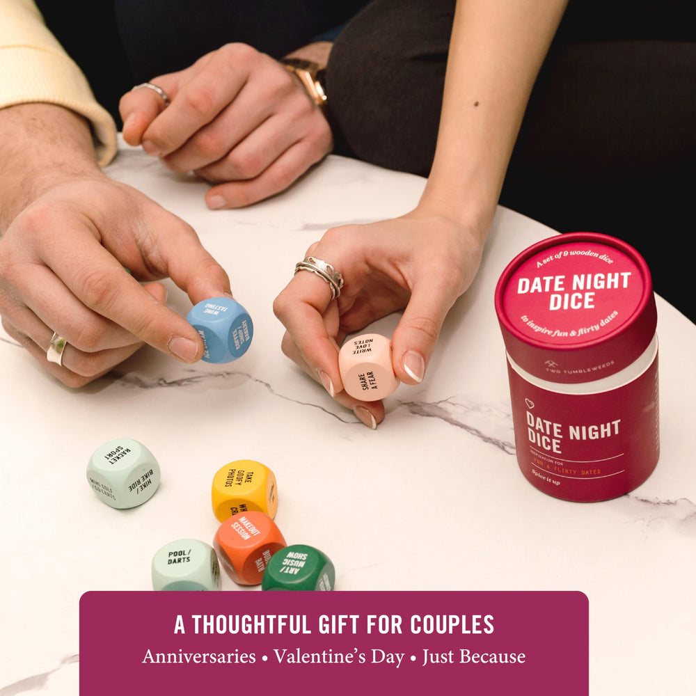 Two Tumbleweeds Valentine’s setting with dice suggests playful intimate date possibilities
