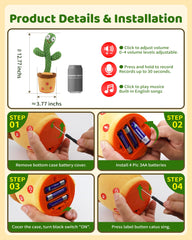 TWORIVER Dancing Talking Cactus volume control enables gentle nighttime use.