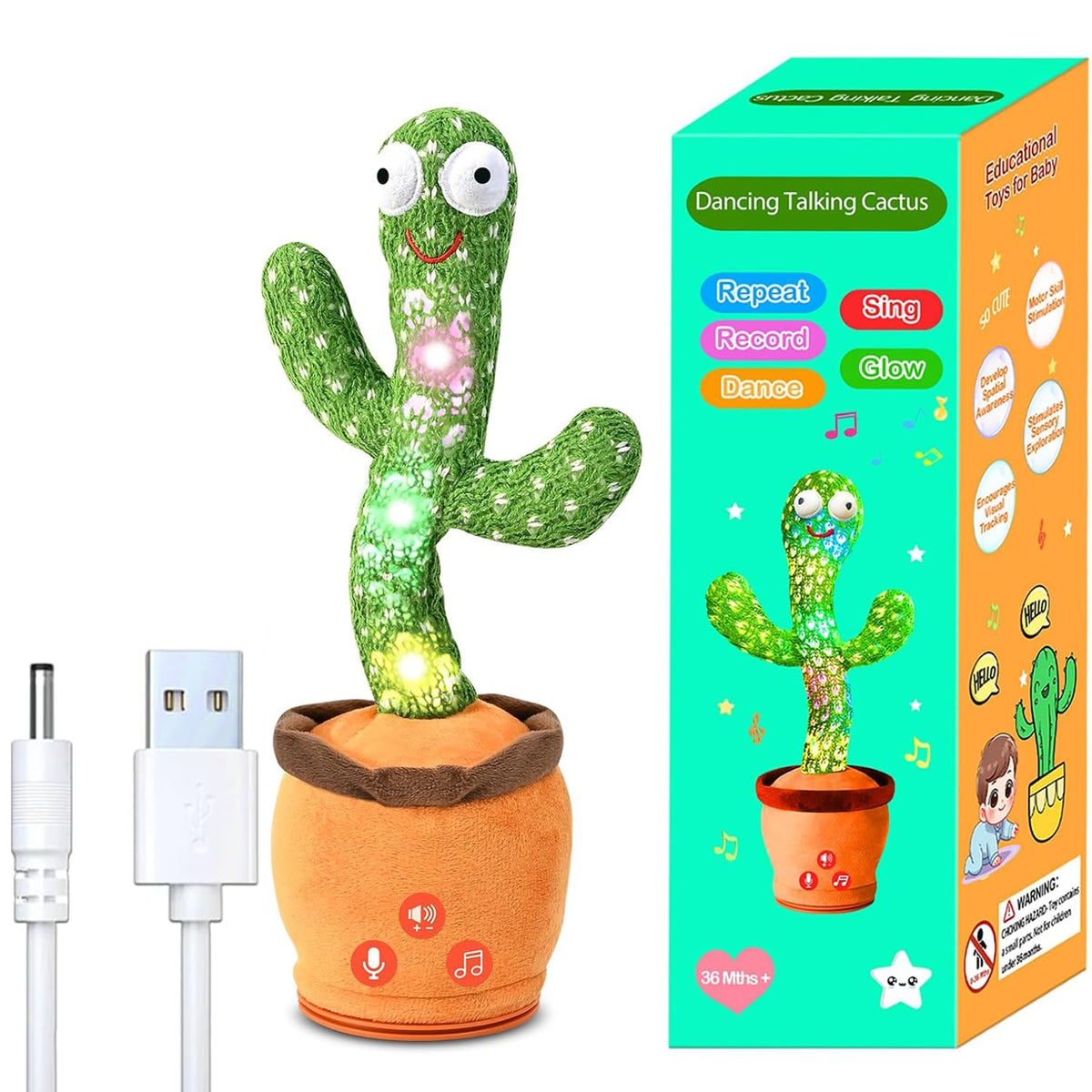 Tworiver rechargeable dancing cactus toy in action for engaging playtime