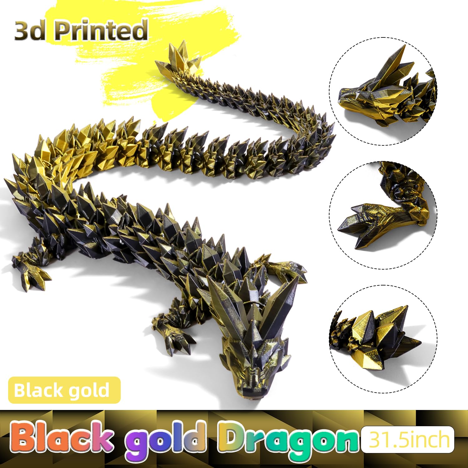 TXB3DOK black gold dragon display piece adds a dramatic focal point to rooms.