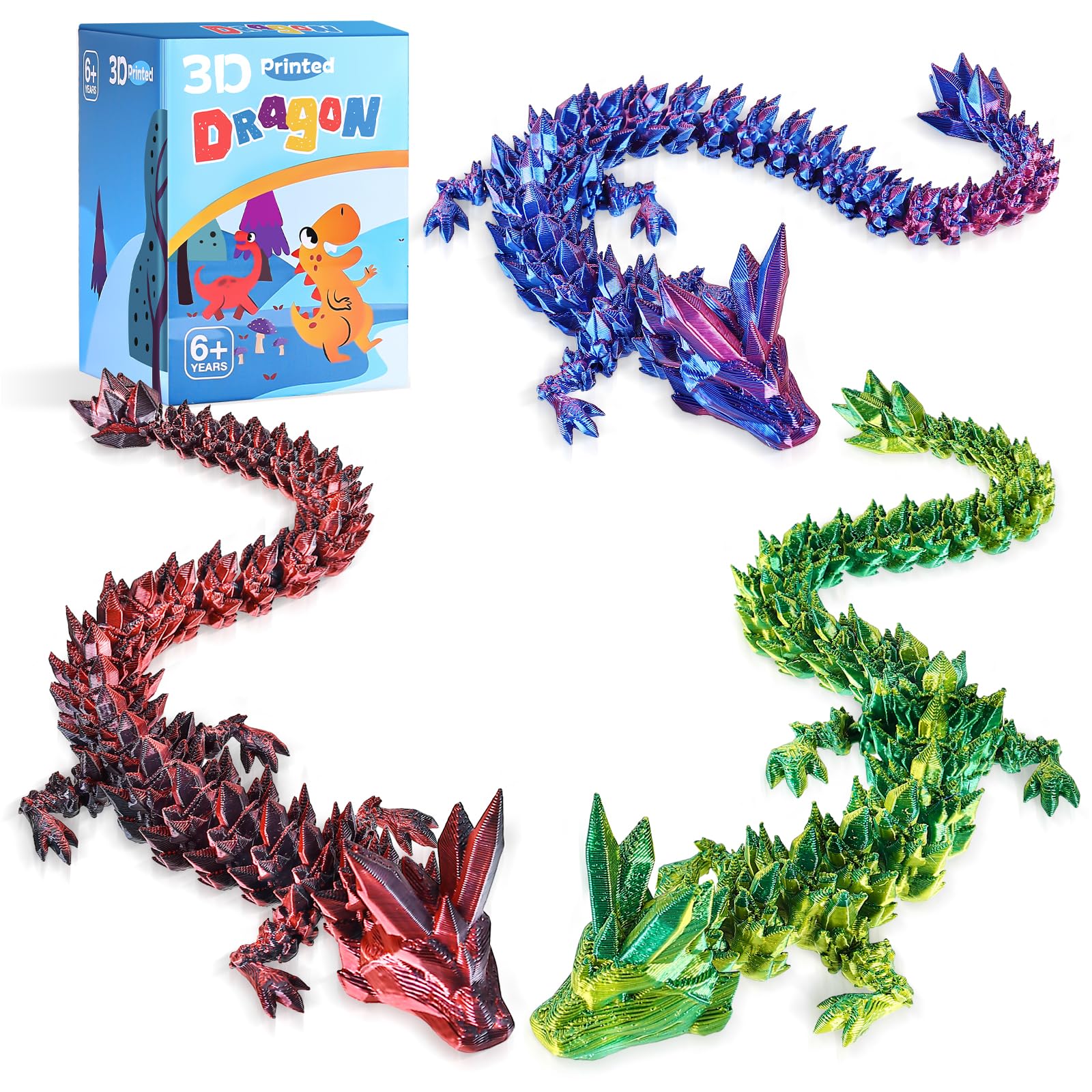 TXB3DOK Crystal Dragon 12in articulated model enhances desk aesthetics and focus.