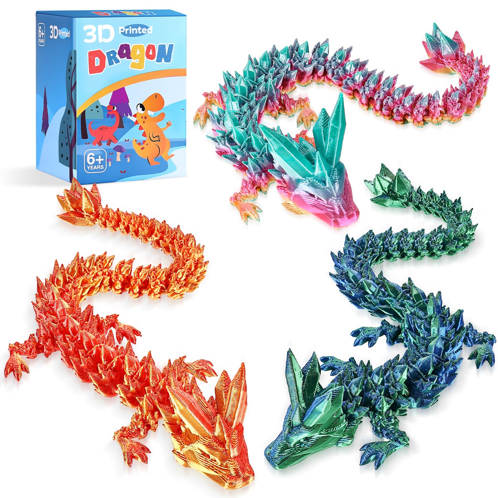 TXB3DOK crystal dragon front view in rainbow colors for a vibrant desk display.