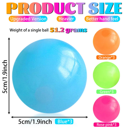 TXP glow sticky ball on ceiling demonstrating adhesion for decor