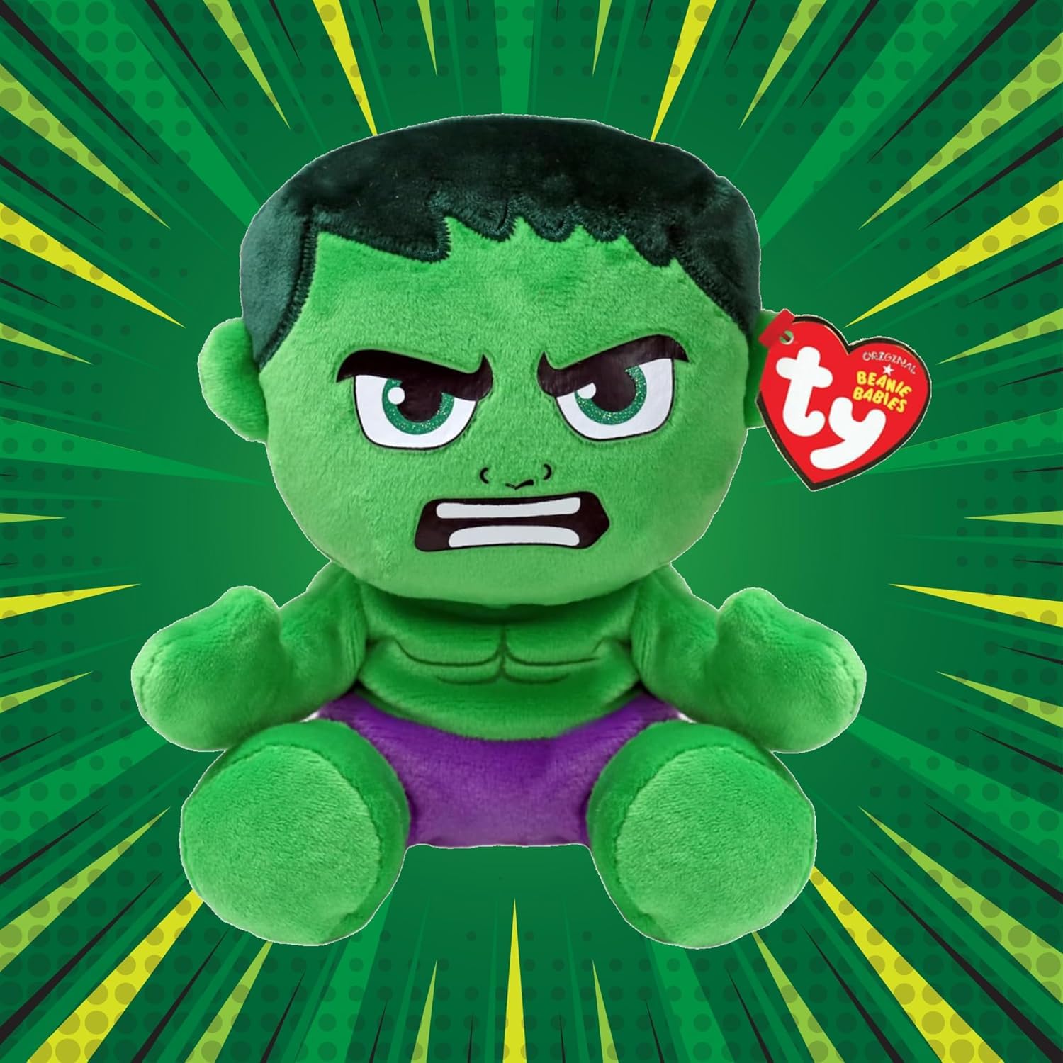 TY Beanie Babies Hulk side view: compact 6 inch plush for display.