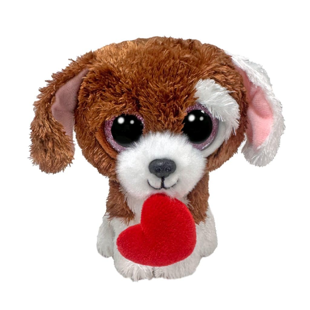 Ty Beanie Boo Cuddles puppy with heart: soft Valentine's plush gift.