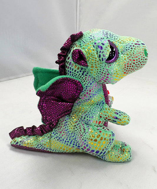 Ty Beanie Boos Cinder green dragon close-up eyes reveal its playful personality.