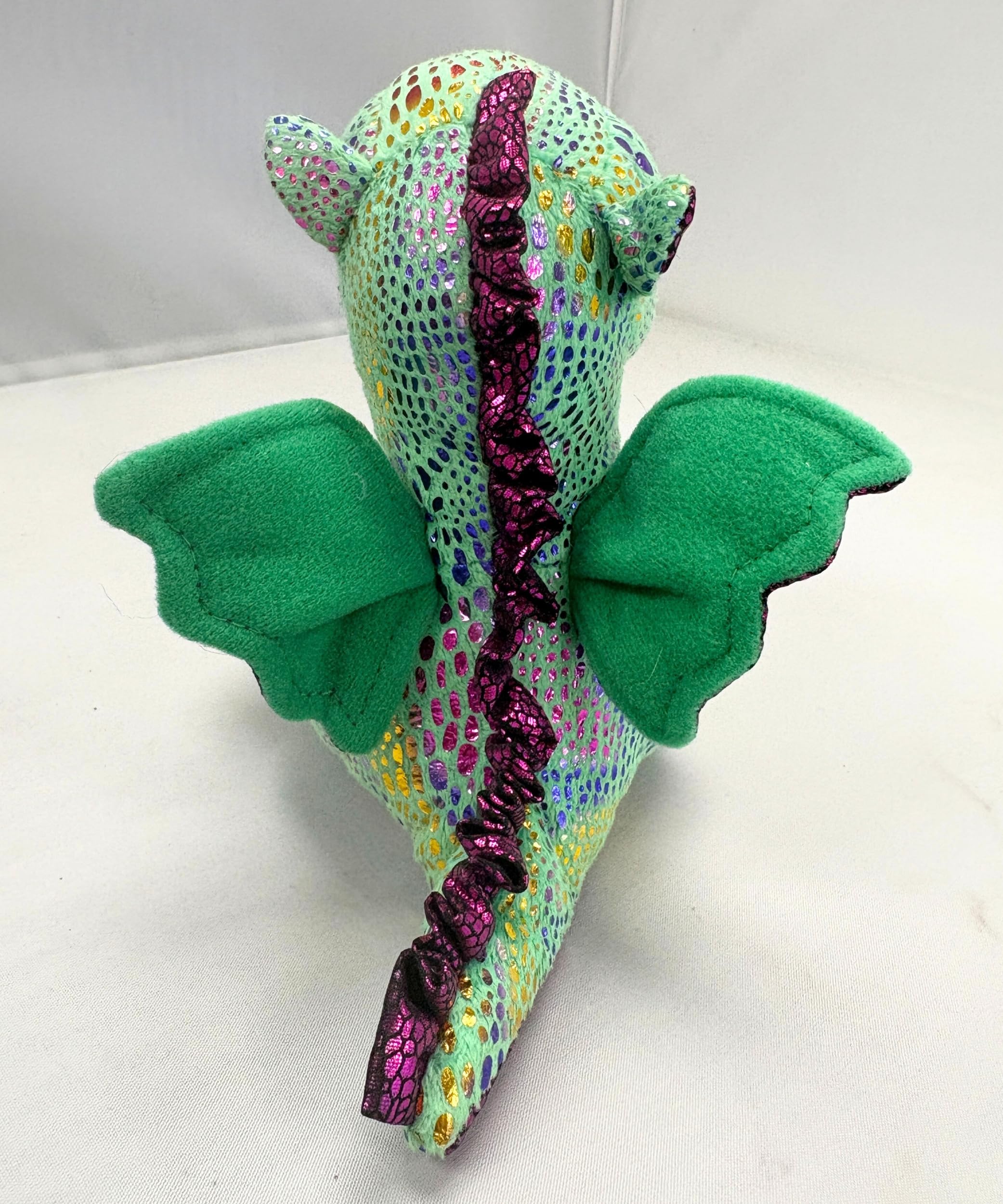 Ty Beanie Boos Cinder green dragon 6in side view ready for cuddles.