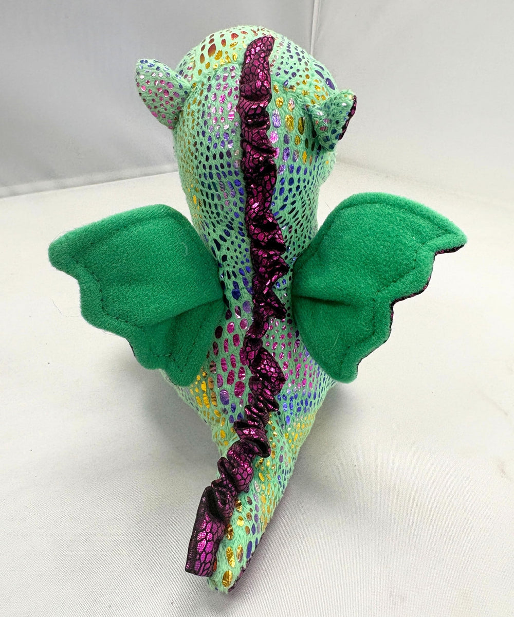 Ty Beanie Boos Cinder green dragon 6in side view ready for cuddles.