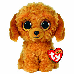 Ty Beanie Boo's Noodles, 15 cm Labradoodle with glitter eyes, ideal cuddle companion.