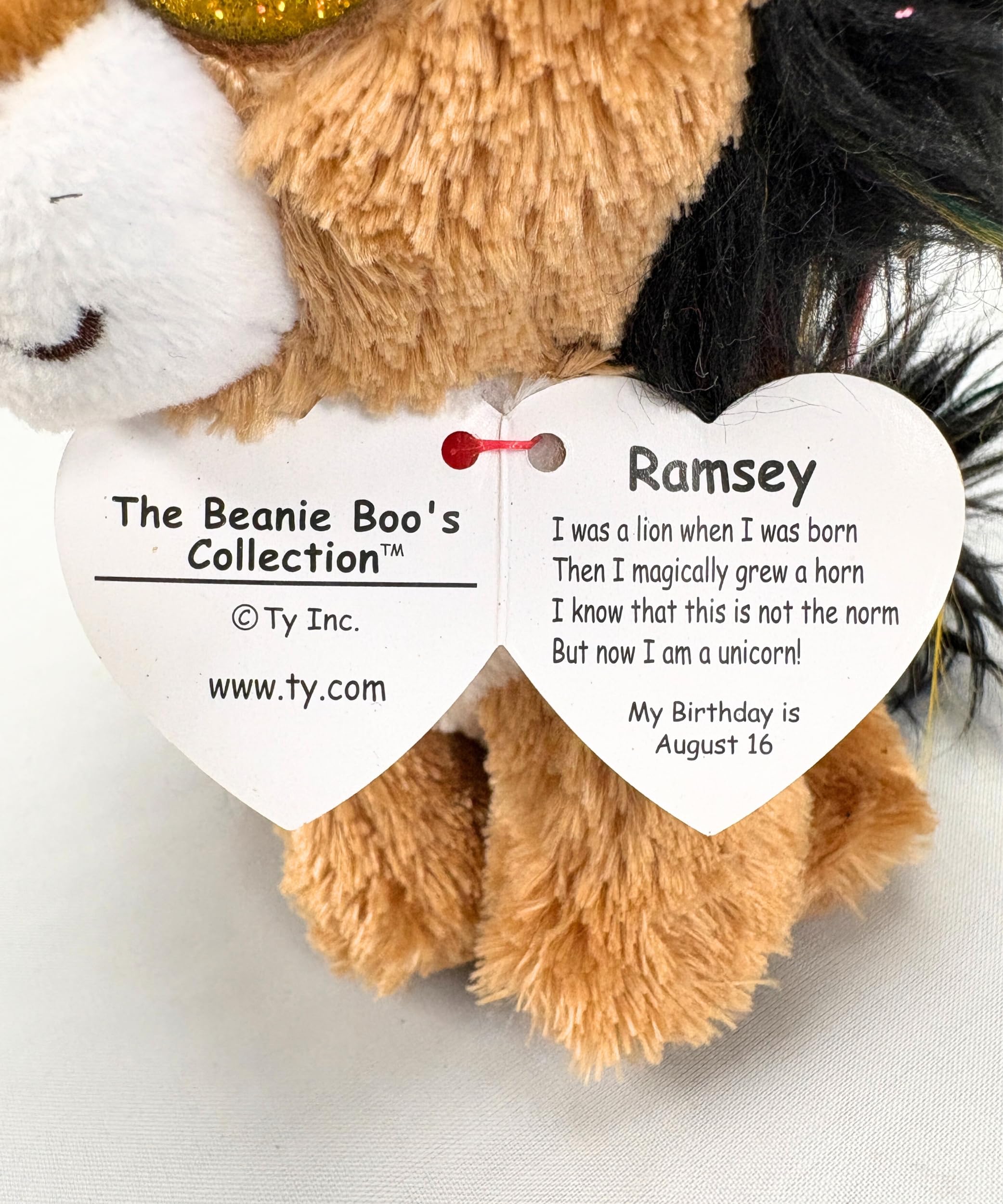 Official TY heart marks Ramsey's birthday, a thoughtful gift detail.