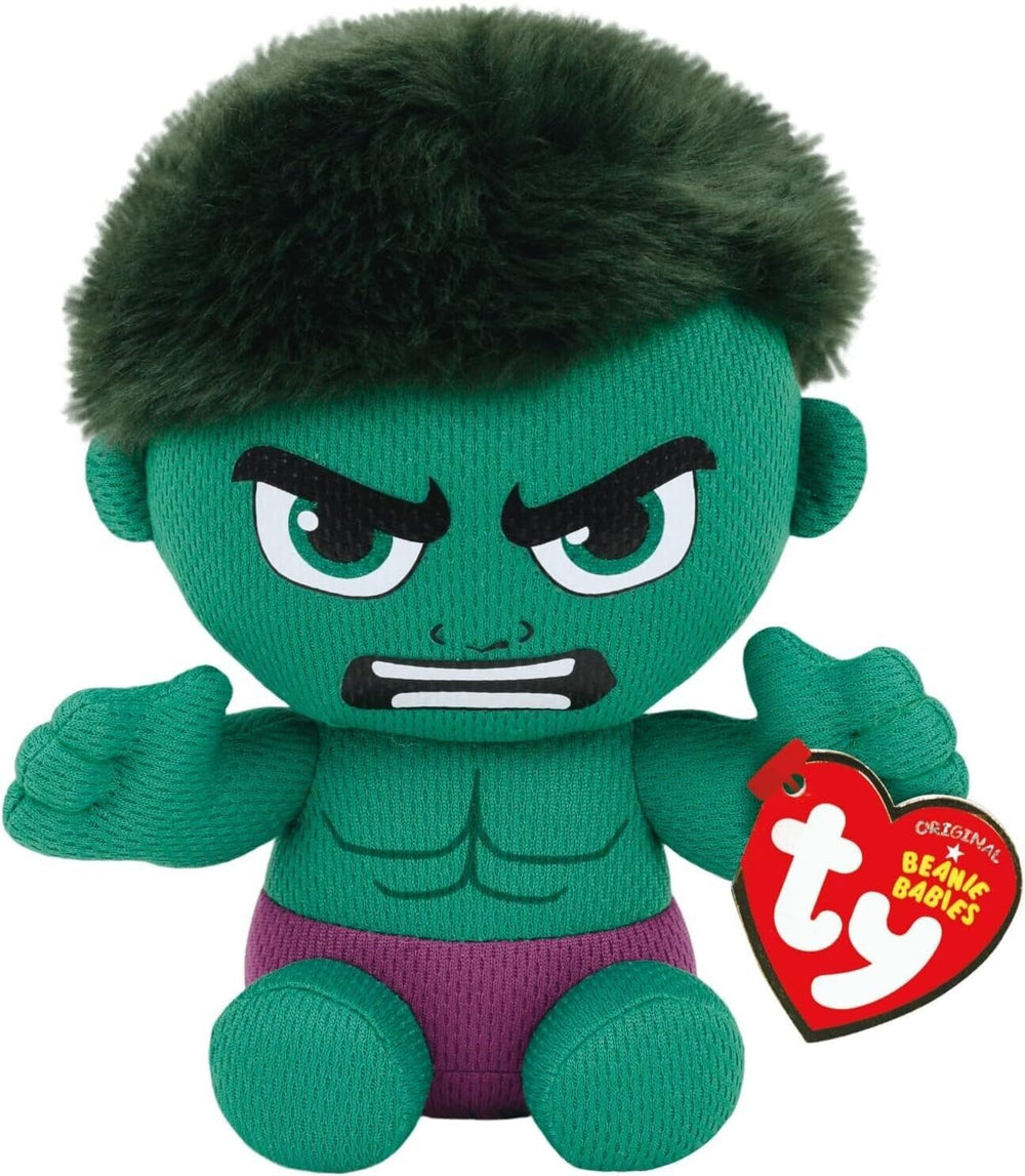 Ty Incredible Hulk plush face detail in green and purple, collectible Beanie Baby charm