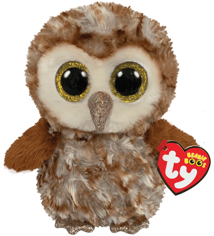 Ty Percy Barn Owl Beanie Boo front view, soft plush for cozy playtime.
