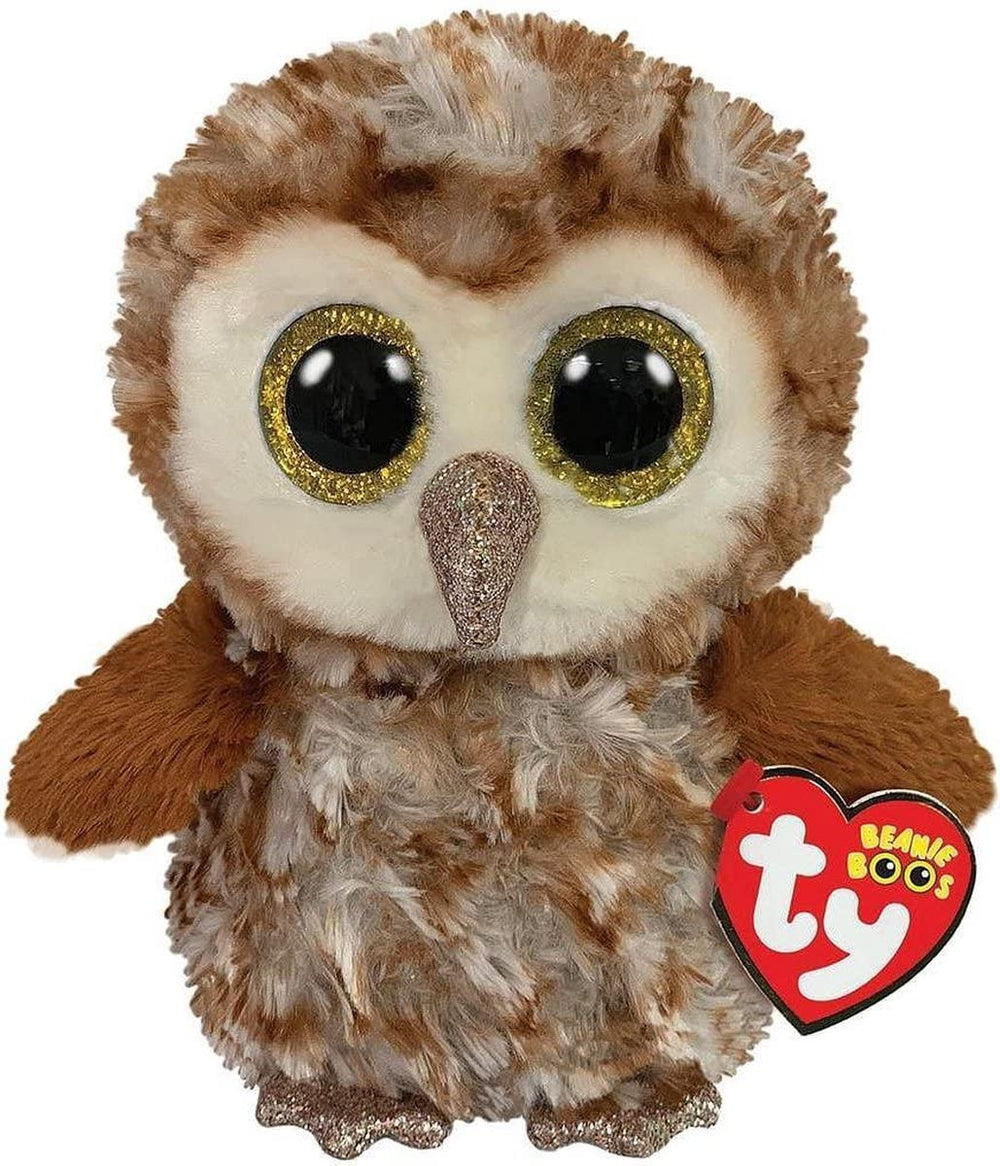 Ty Percy Barn Owl Beanie Boo large glitter eyes, charmingly expressive.
