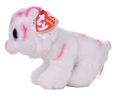 Ty Pink and White Tiger Regular six-inch-tall plush, ideal for portable baby play.