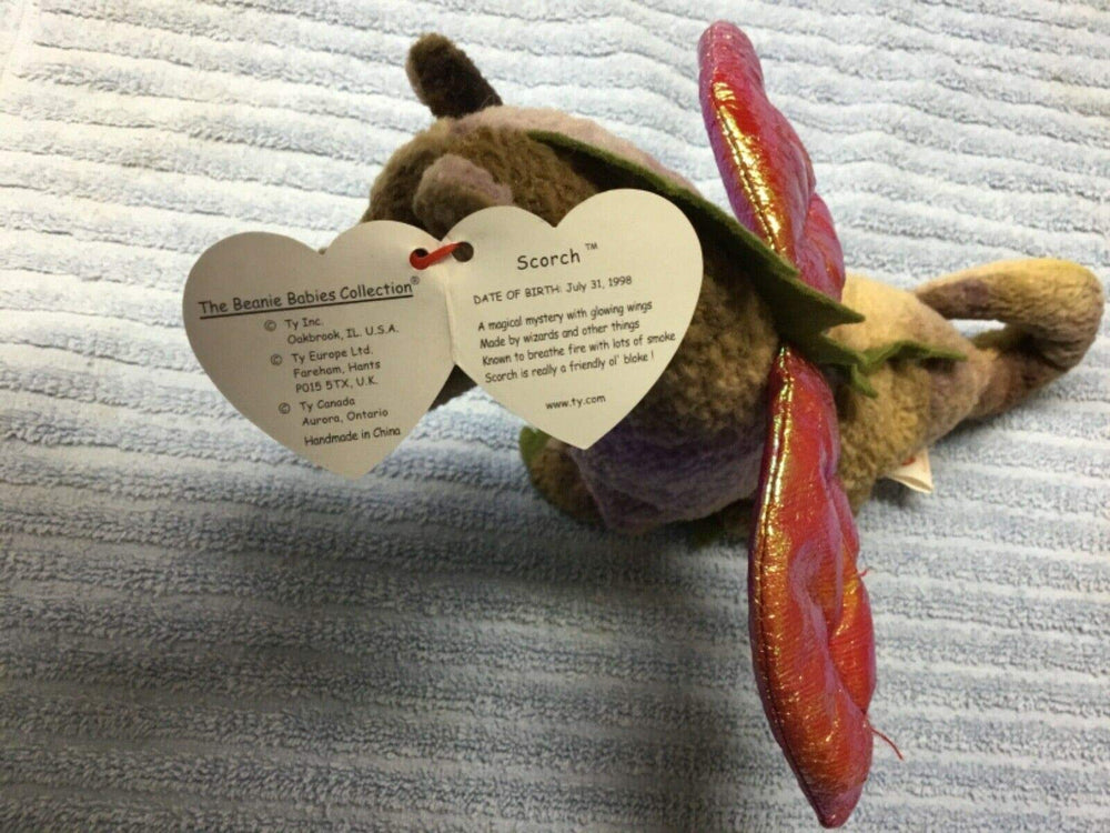 Ty Scorch the Dragon Beanie Baby coat pattern, smoky tie-dye fur with shelf presence