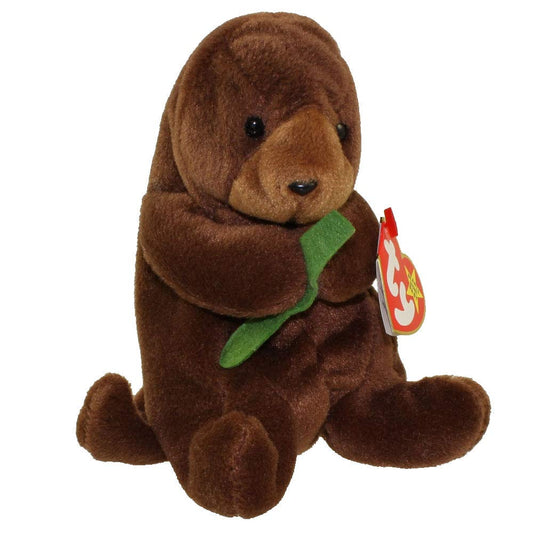 Teeny Ty Seaweed Otter Beanie Baby plush cuddle buddy for kids and collectors.
