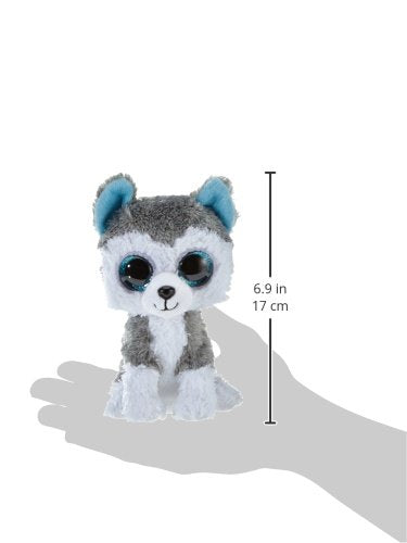 Ty Slush husky Beanie Boo plush side view on a shelf for collection display