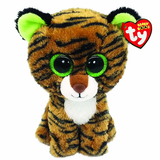 TY Beanie Boo's Tiggy tiger plush with striped fur and glittery eyes; ideal bedtime buddy.