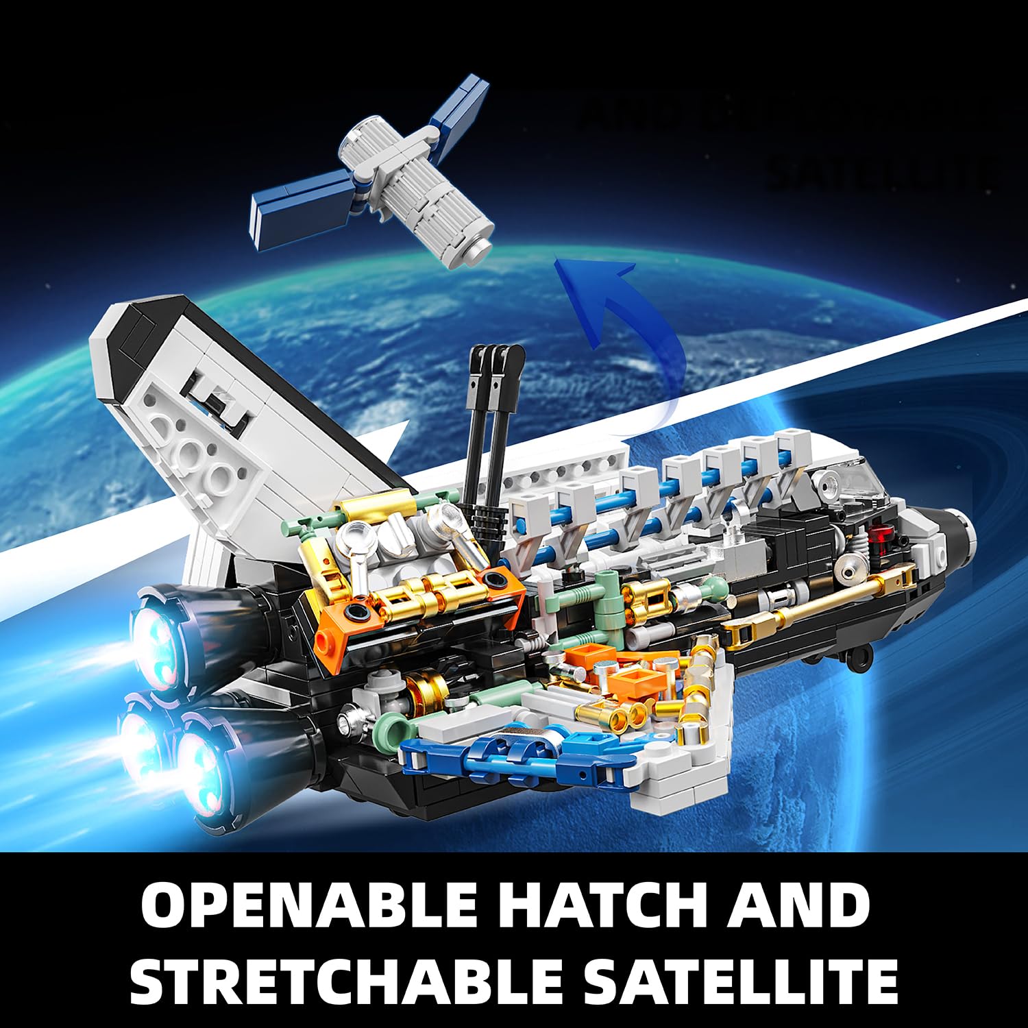TYCOLE shuttle with stretchable satellite demonstrates interactive play.