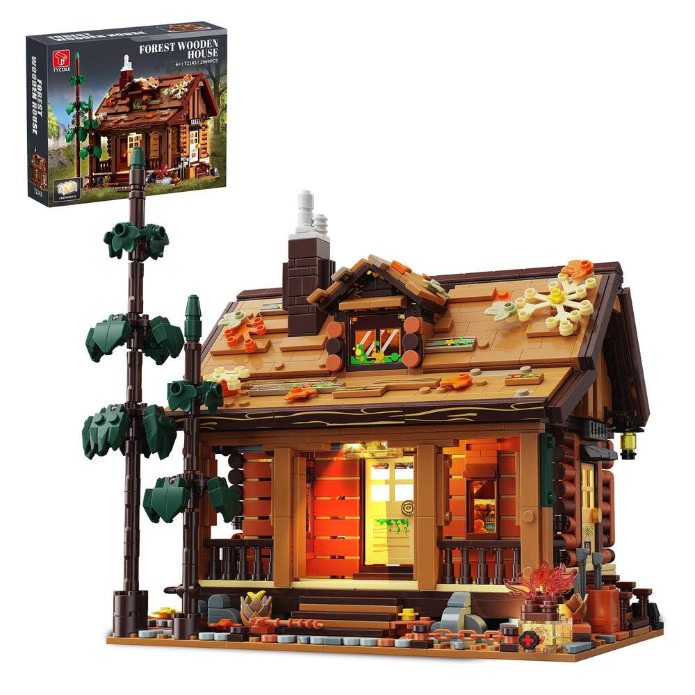TYCOLE Wood Cabin with LED lights interior glow enhances imaginative play