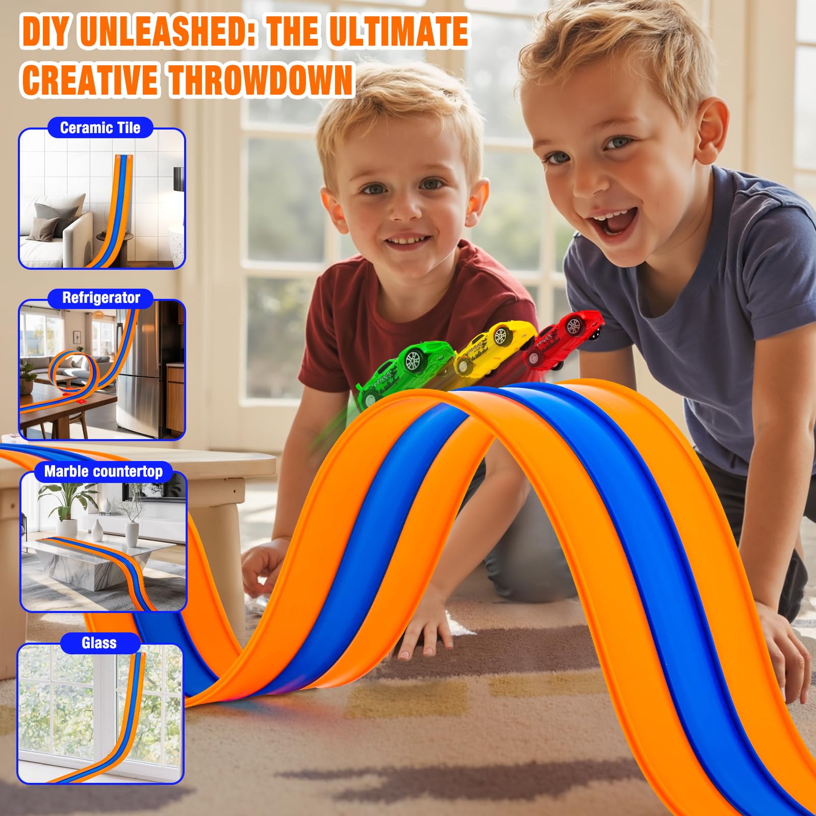 Tyholoo strong suction cups securing track to tiles, glass, or furniture.