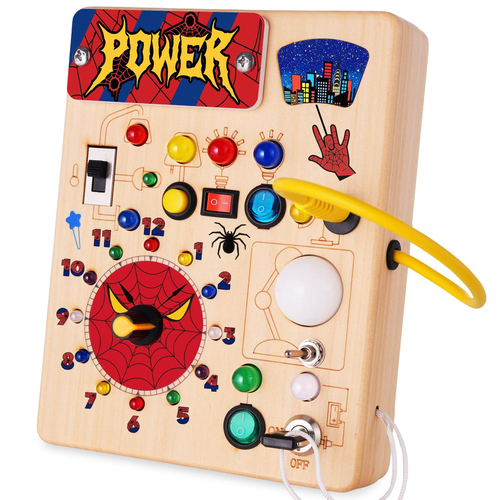 TYMGCHQ Montessori busy board spider theme for tactile exploration and quiet play