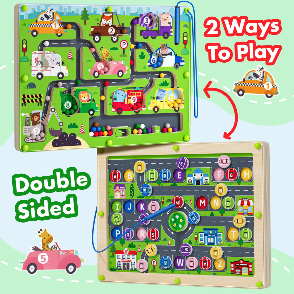 Tymokcall Magnetic Maze alphabet-animals demonstrates letters and animal names for early literacy.