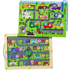 Tymokcall Magnetic Maze double-side board shows color and number learning on each side.