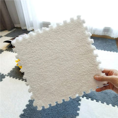 Typutomi plush floor mats close-up showing soft pile and secure color stitching.