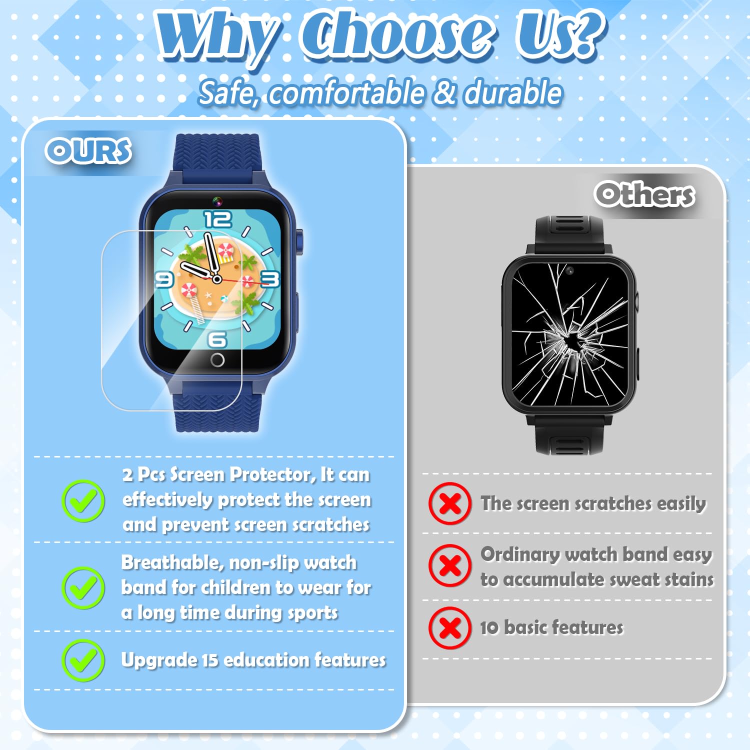 Tywop smartwatch screen shows 26 puzzle games for learning.