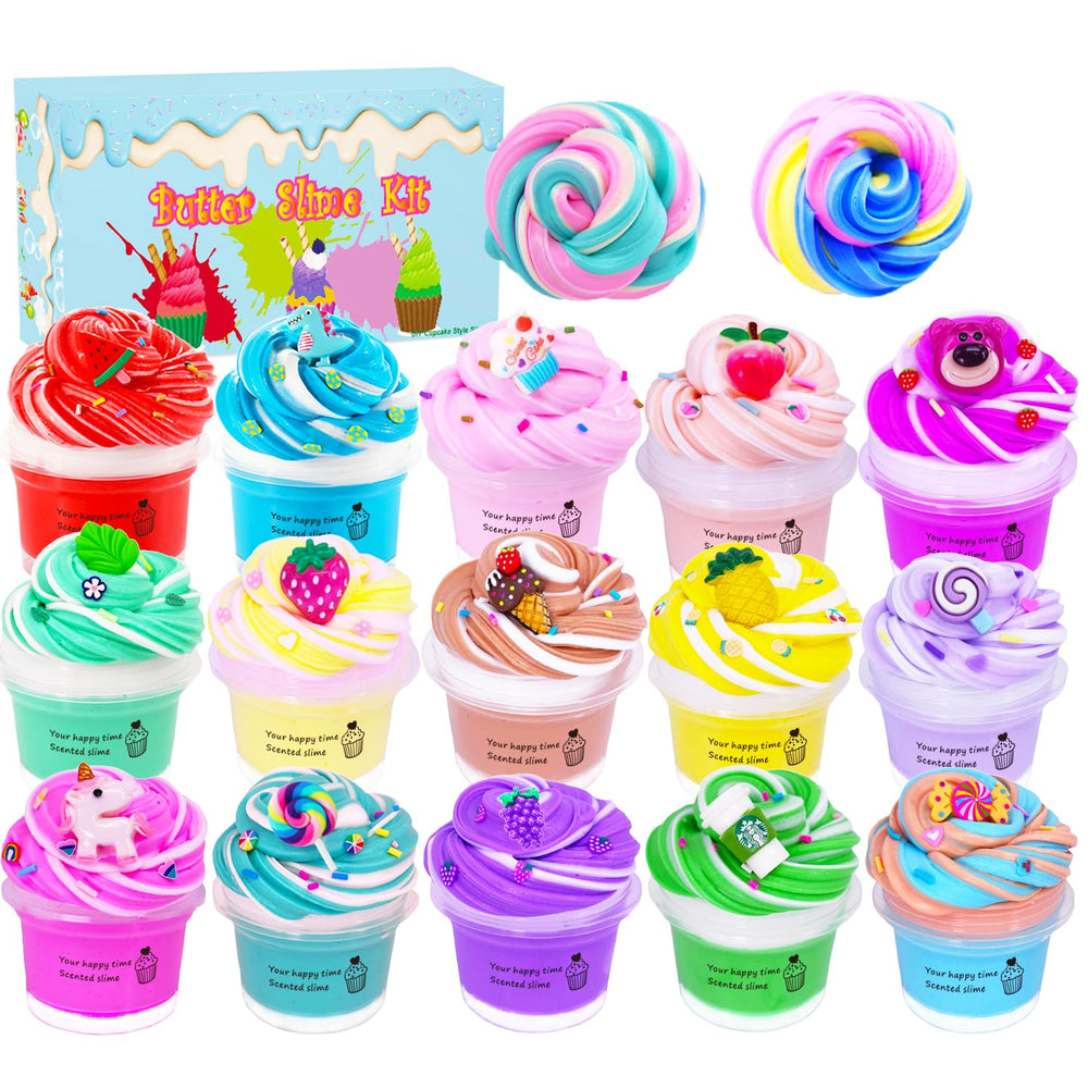 Tzsofesko butter slime kit jar colorful shows soft, non-sticky texture for easy play.
