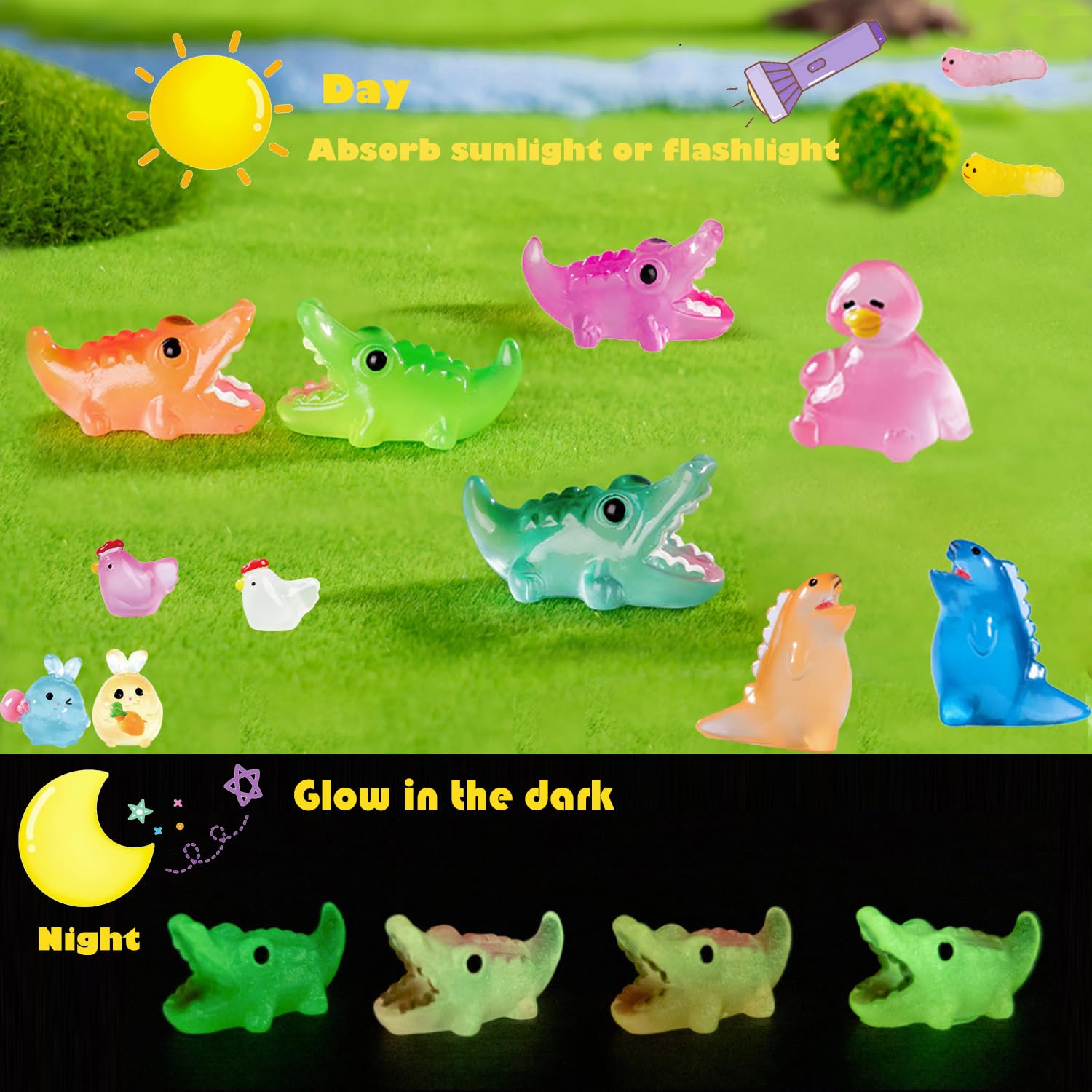 U-Zimikee glow-in-the-dark frog mini figure for illuminated micro landscapes