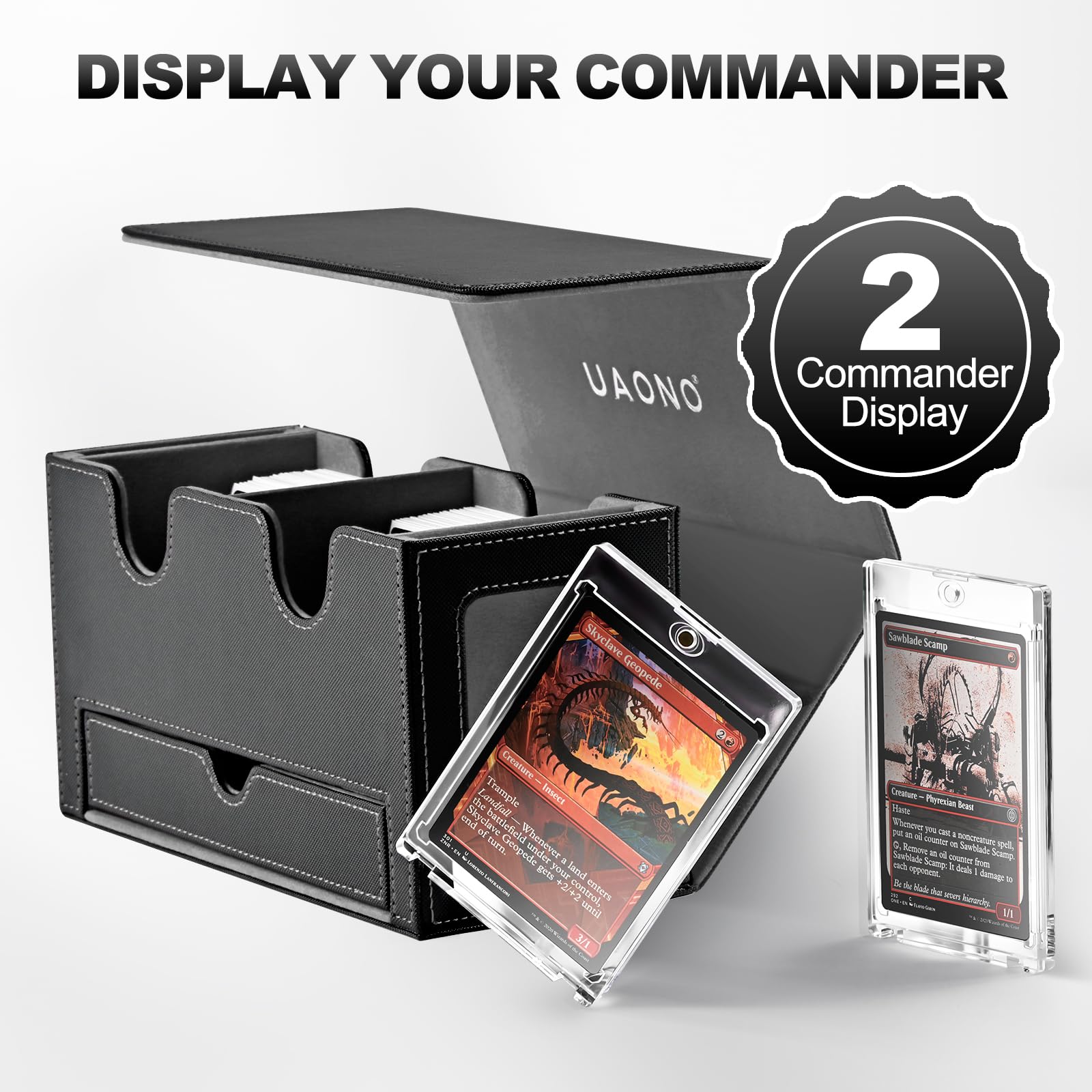 UAONO deck box holds 400+ unsleeved cards for tournament-ready storage