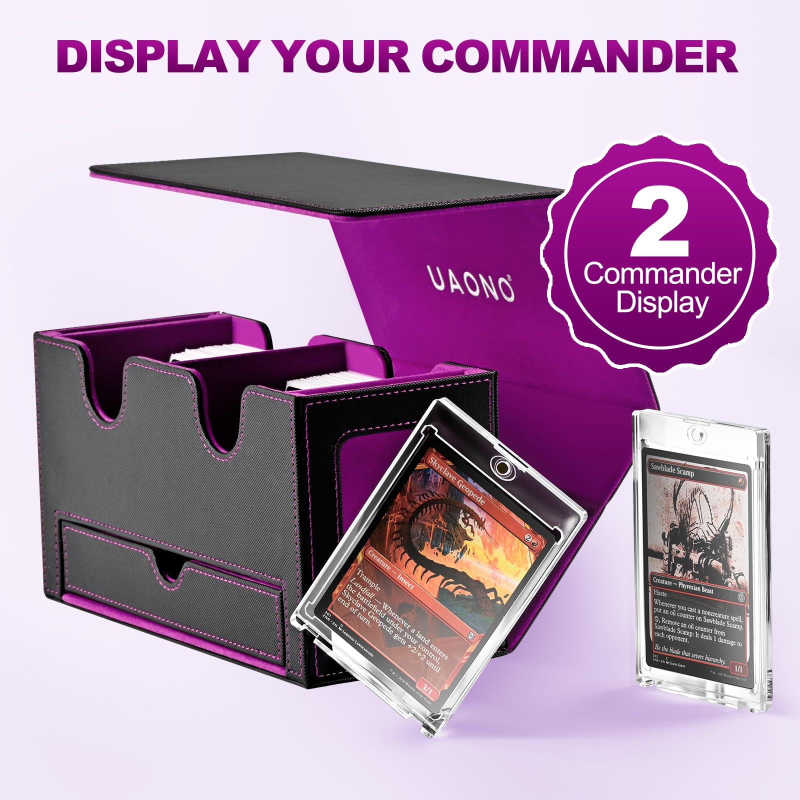UAONO card deck box with right commander display for fast avatar recognition.