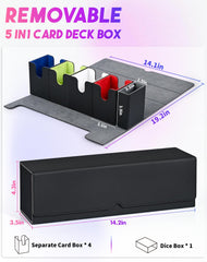 UAONO card deck box with dice tray open revealing compartments for decks and dice.