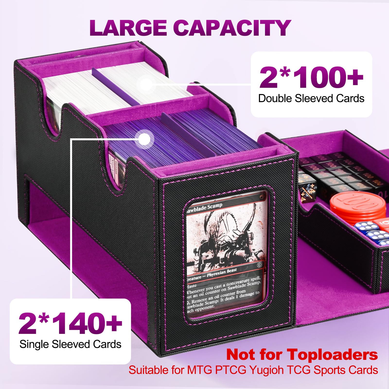 UAONO card deck box features a large dice tray for game accessories.