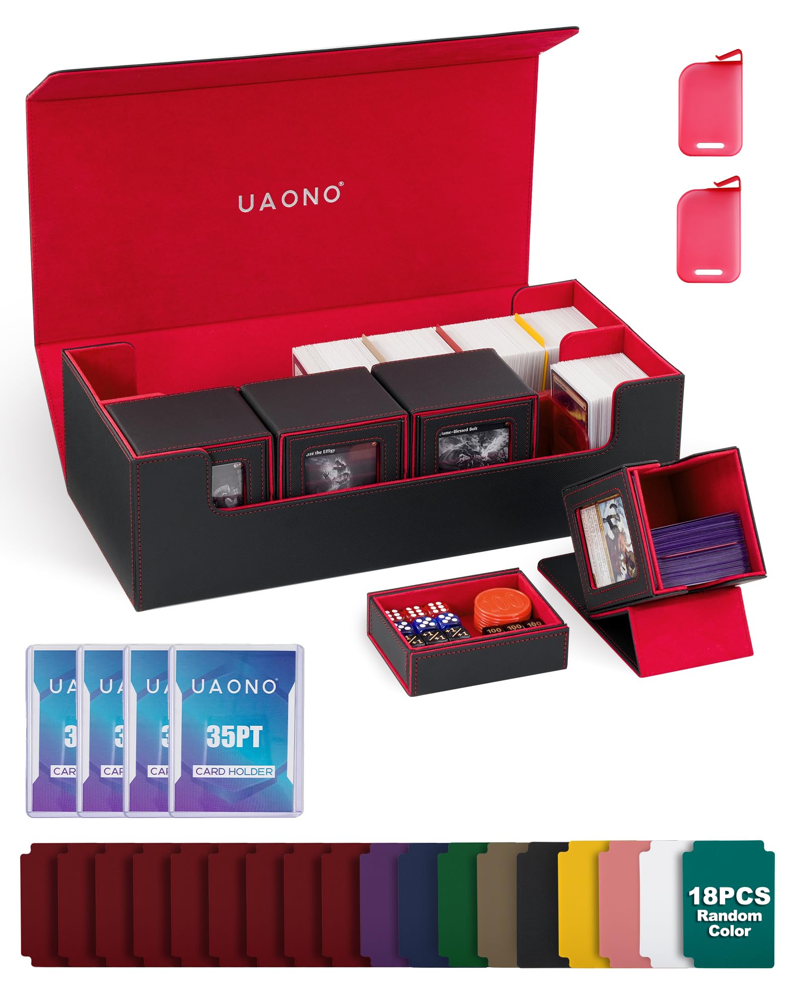 UAONO card storage box large capacity demonstrating ample space for decks and accessories.