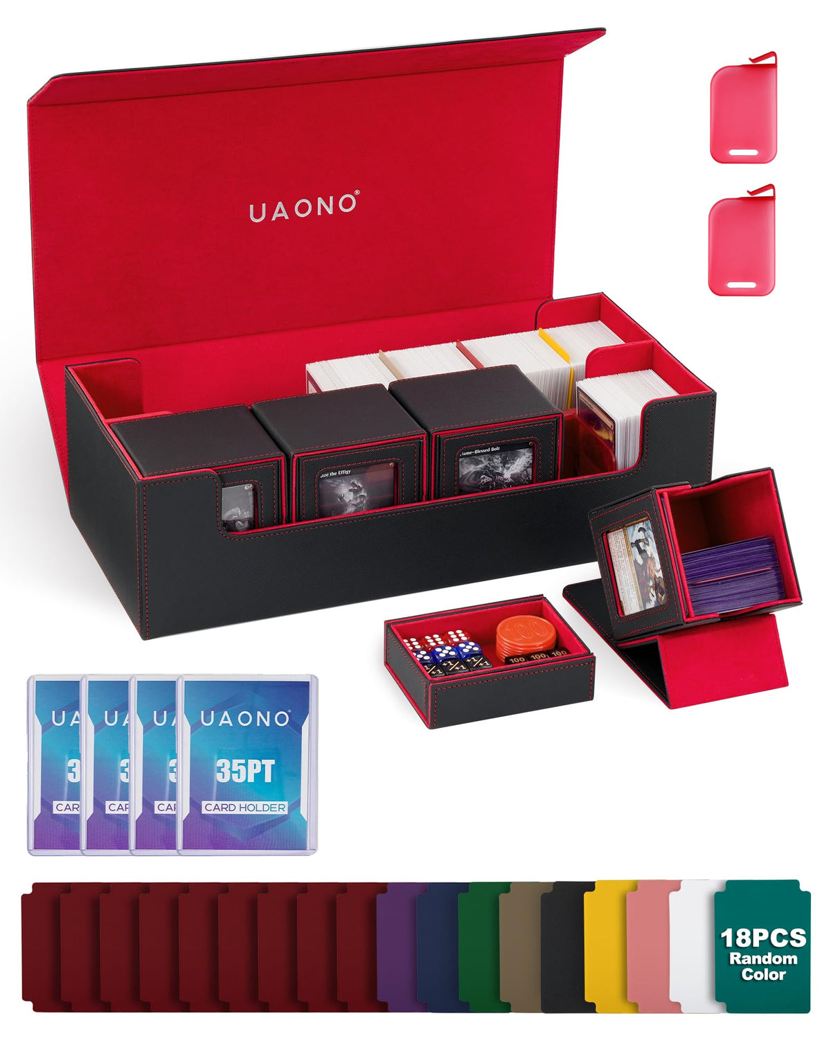 UAONO card storage box large capacity demonstrating ample space for decks and accessories.