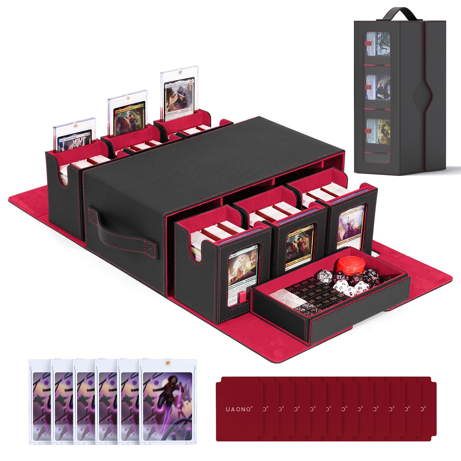 UAONO Commander deck box with display windows keeps MTG decks visible and organized.